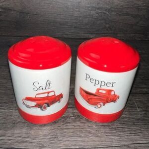 Young’s Inc Holiday Vintage Red Truck Pair of Glass Salt & Pepper Shakers